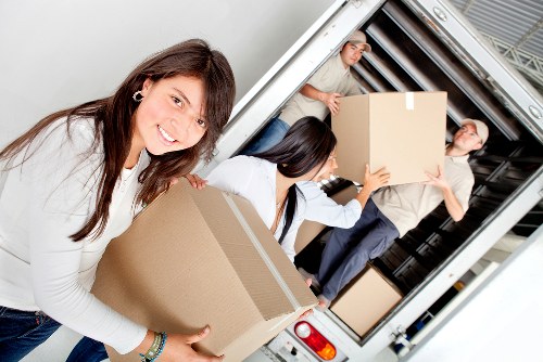 Packed boxes and furniture ready for a Shoreditch moving day